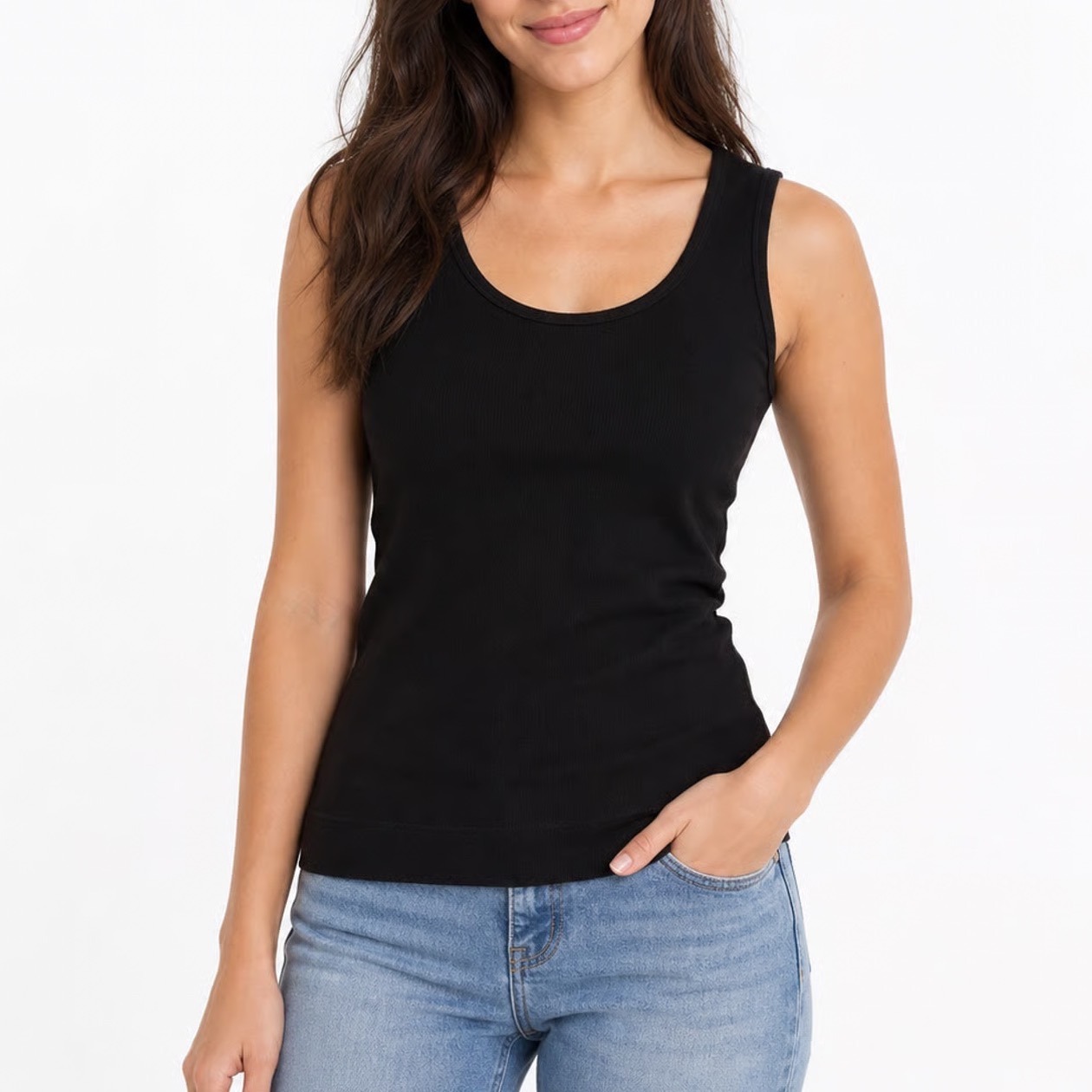 Moxeay Womens Black Scoop Neck Tank Top Cotton Stretch Size M